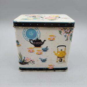 Rileys Variety Toffee Tin Container Colorful Teapot Teacups Great Britain